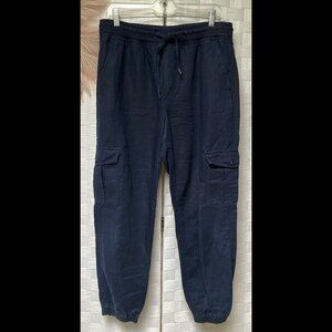 GAP Navy Blue Linen Cotton Utility Pocketed Joggers Pants Size M